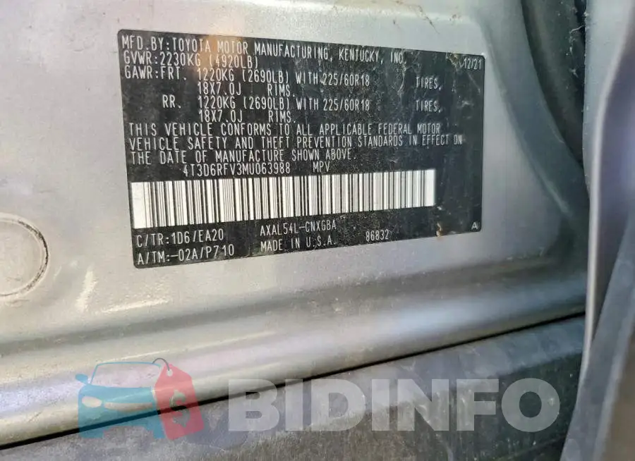 4T3D6RFV3MU063988 Photo# 14