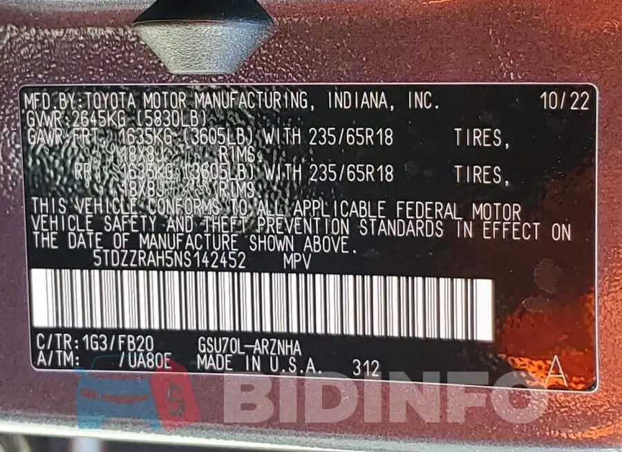5TDZZRAH5NS142452 Photo# 13