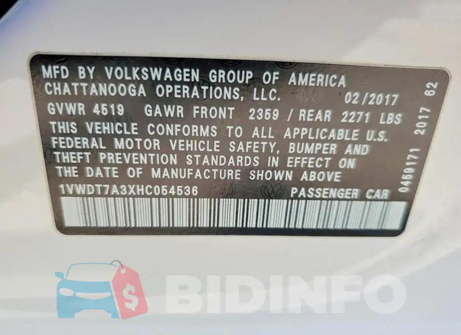 1VWDT7A3XHC054536 Photo# 13