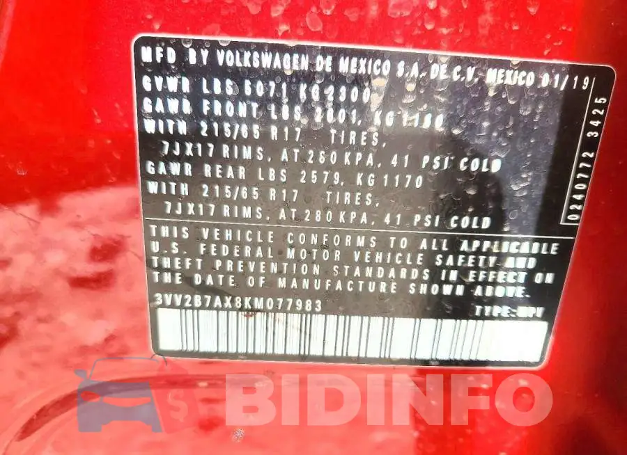 3VV2B7AX8KM077983 Photo# 12