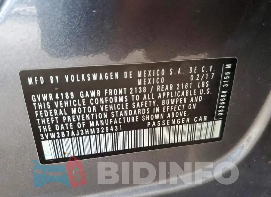 3VW2B7AJ3HM329431 Photo# 12