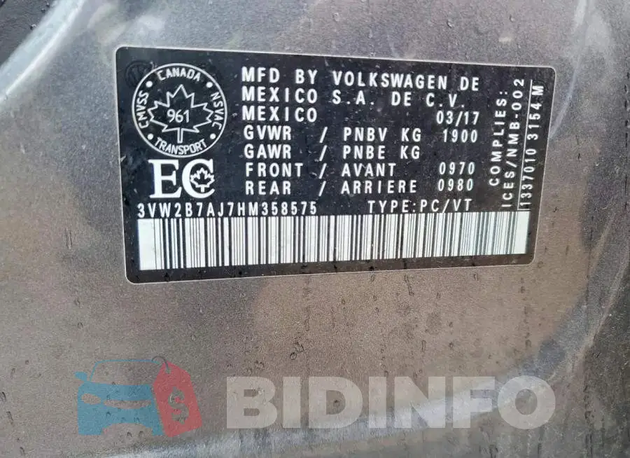 3VW2B7AJ7HM358575 Photo# 12