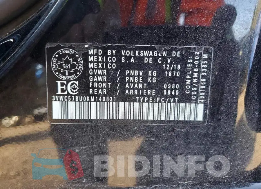 3VWC57BU0KM140831 Photo# 12