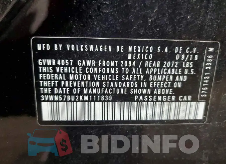 3VWN57BU2KM111839 Photo# 12