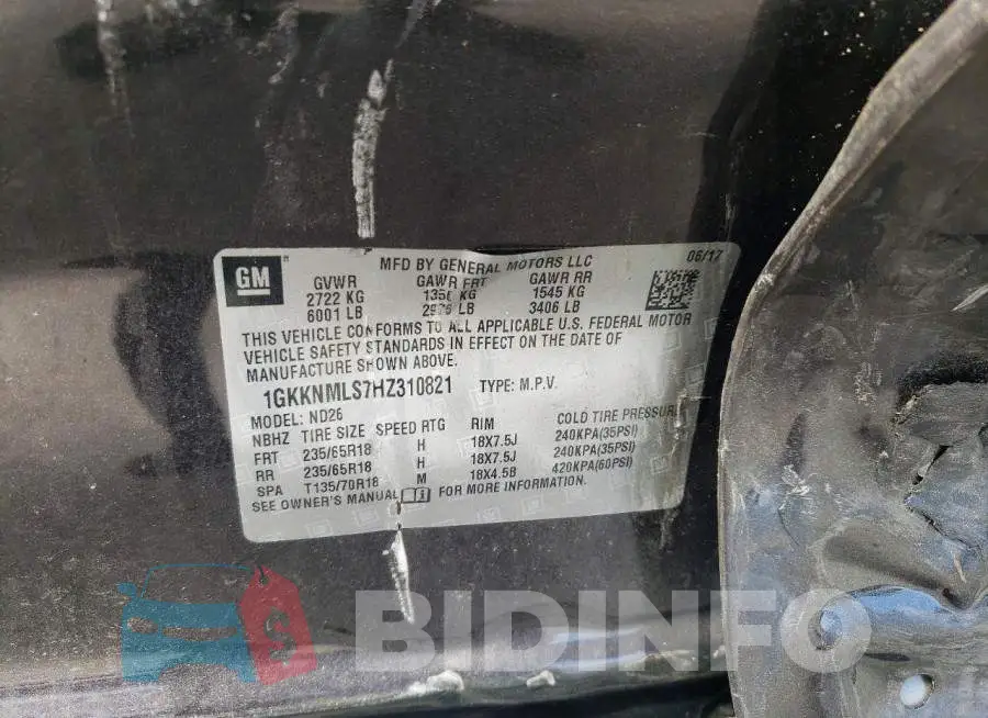 1GKKNMLS7HZ310821 Photo# 13