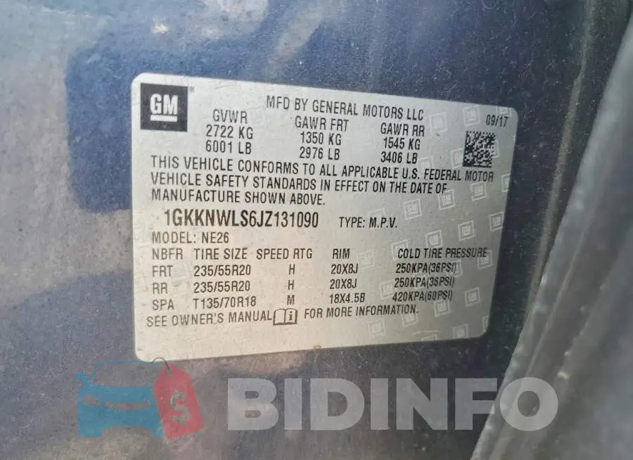 1GKKNWLS6JZ131090 Photo# 13
