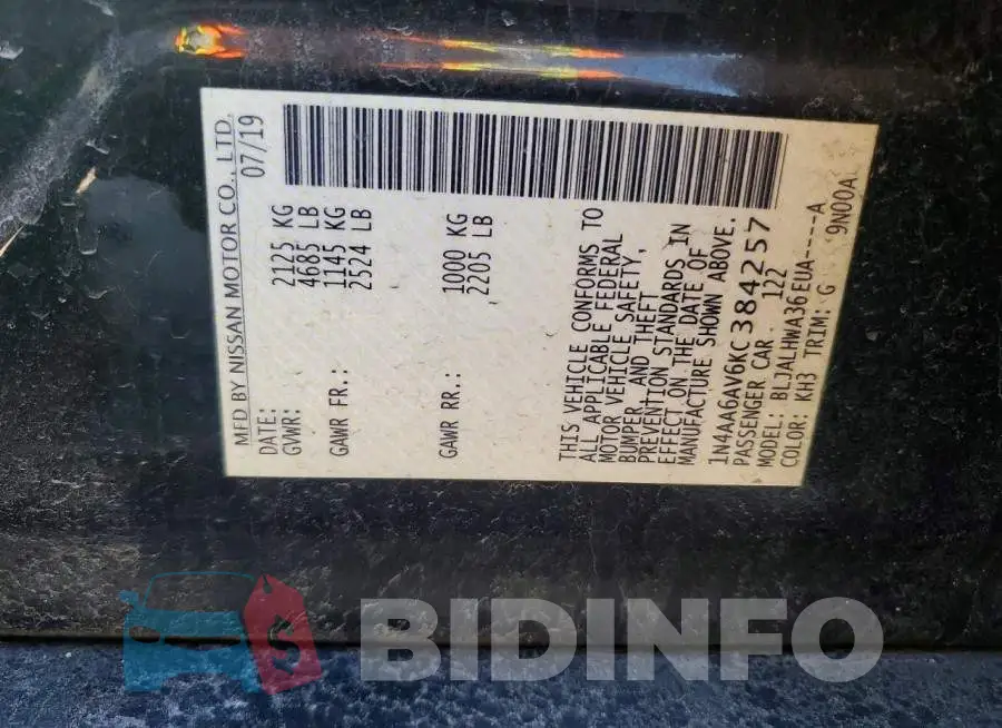 1N4AA6AV6KC384257 Photo# 12
