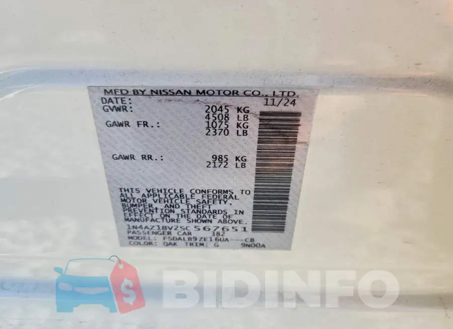 1N4AZ1BV2SC567651 Photo# 12