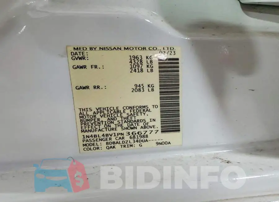 1N4BL4BV1PN366777 Photo# 13