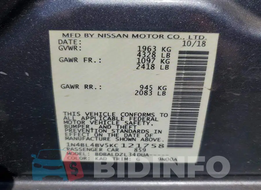 1N4BL4BV5KC121758 Photo# 13