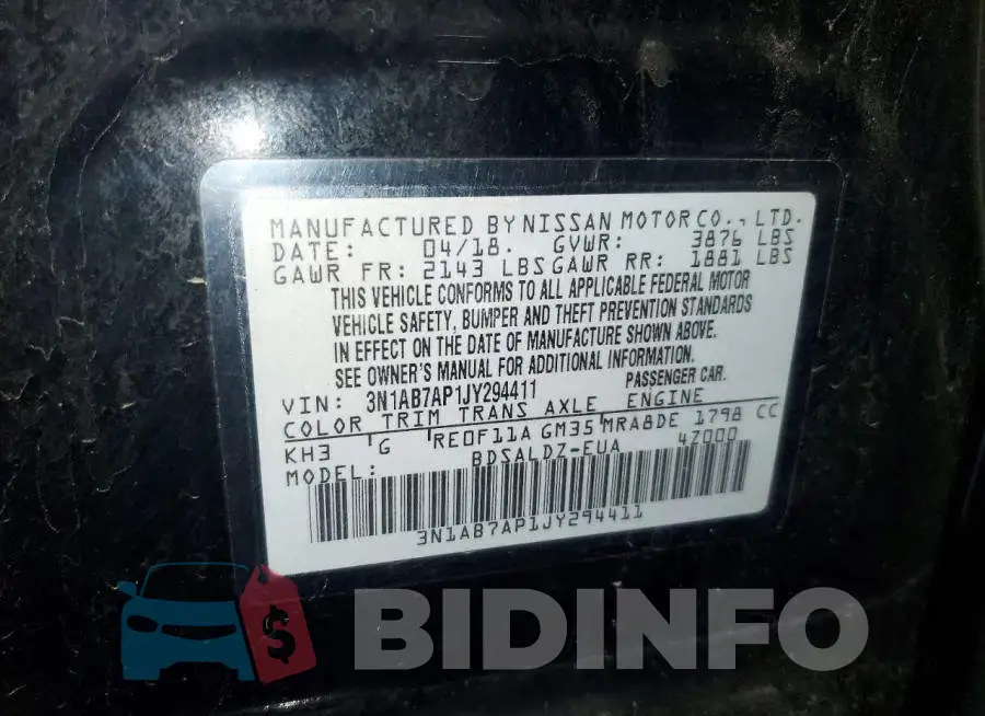 3N1AB7AP1JY294411 Photo# 12