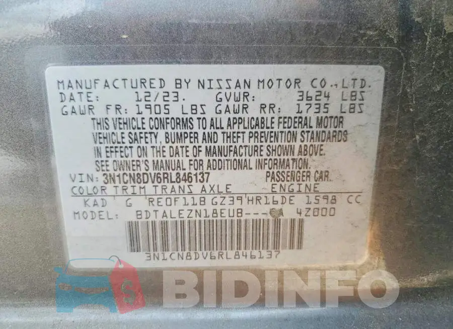 3N1CN8DV6RL846137 Photo# 13