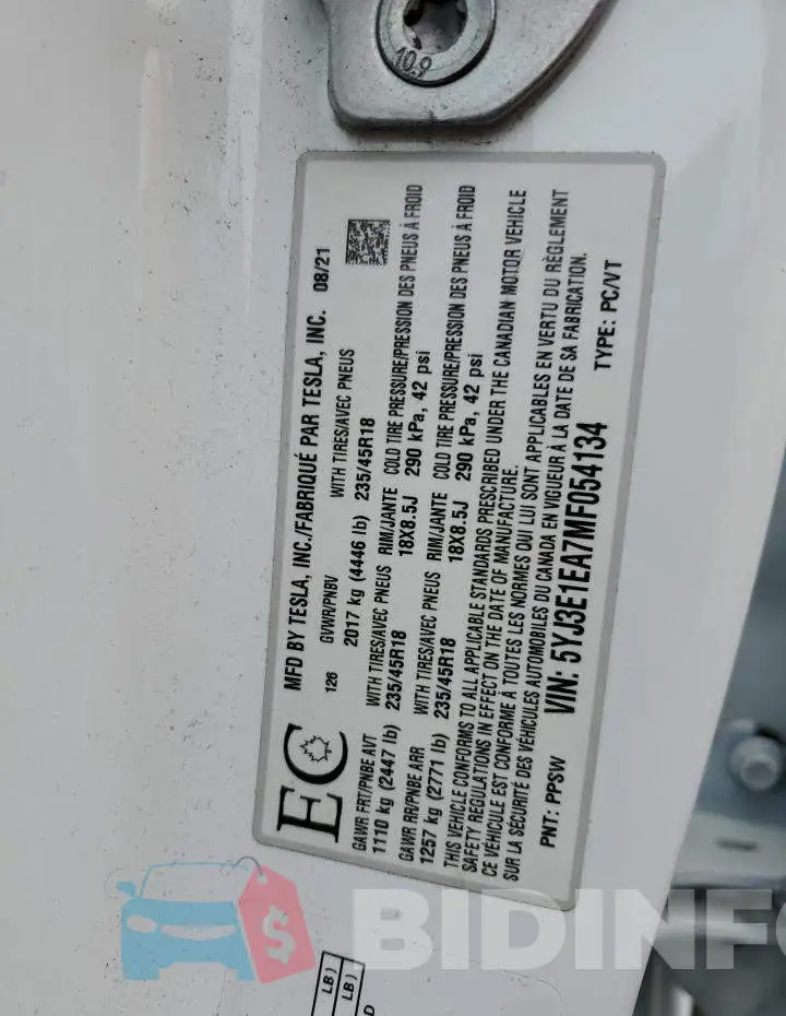 5YJ3E1EA7MF054134 Photo# 13