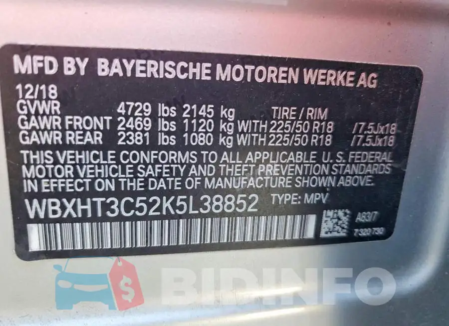 WBXHT3C52K5L38852 Photo# 13