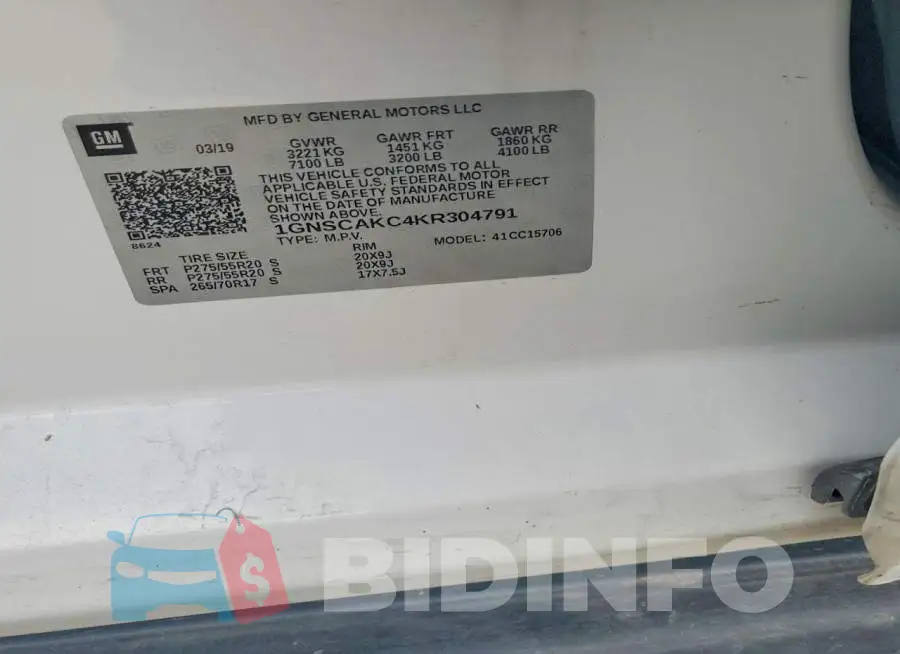 1GNSCAKC4KR304791 Photo# 13