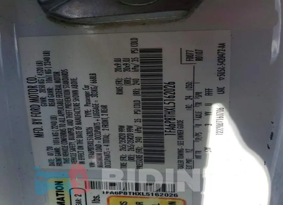 1FA6P8THXL5162026 Photo# 12