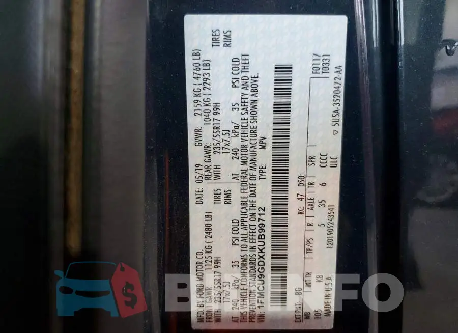 1FMCU9GDXKUB99712 Photo# 13