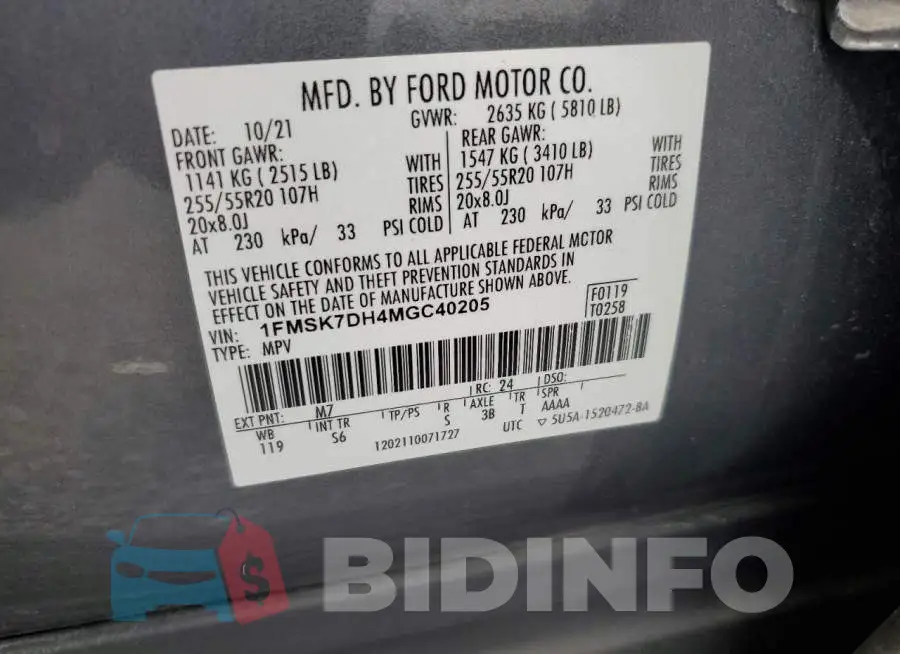1FMSK7DH4MGC40205 Photo# 14