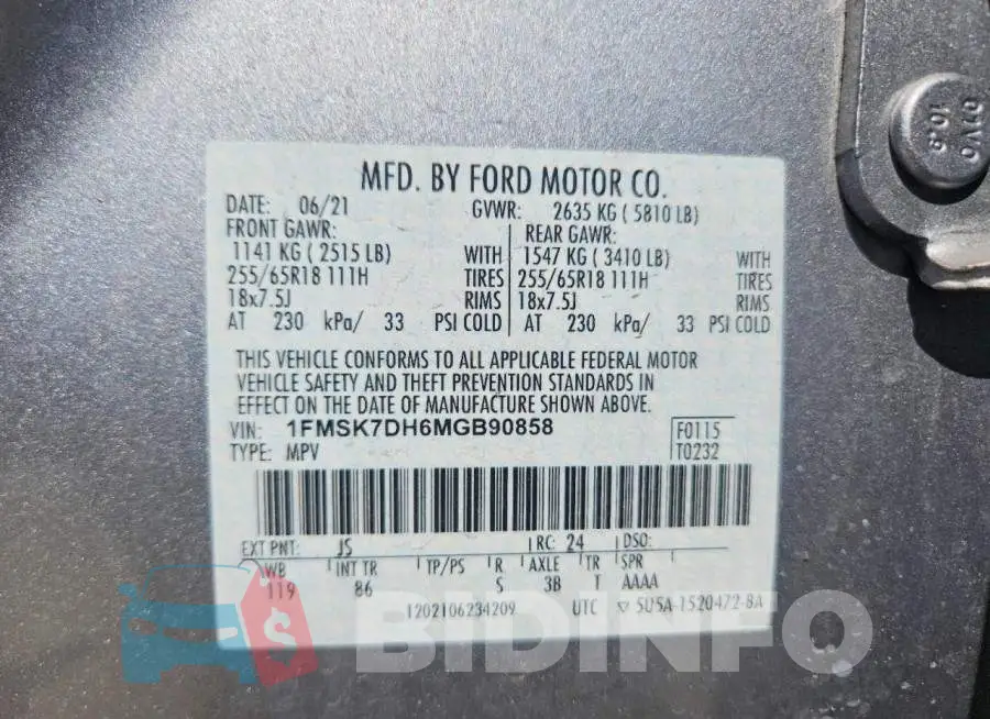 1FMSK7DH6MGB90858 Photo# 14