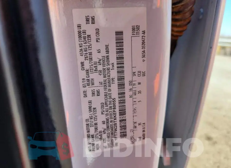 1FT7W2BTXKEF80055 Photo# 12
