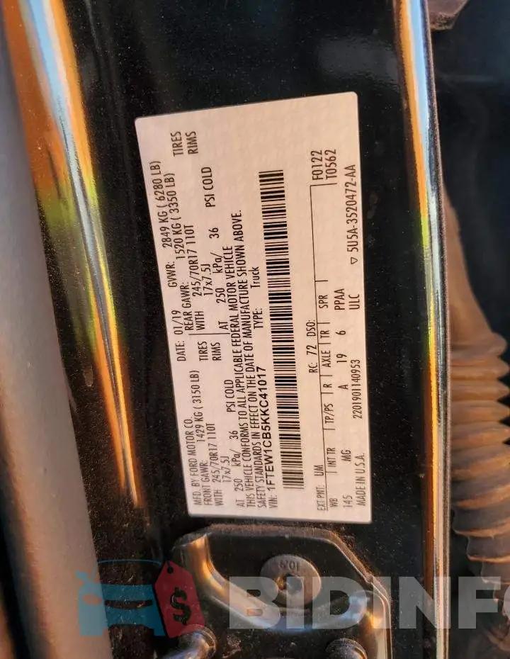 1FTEW1CB5KKC41017 Photo# 13