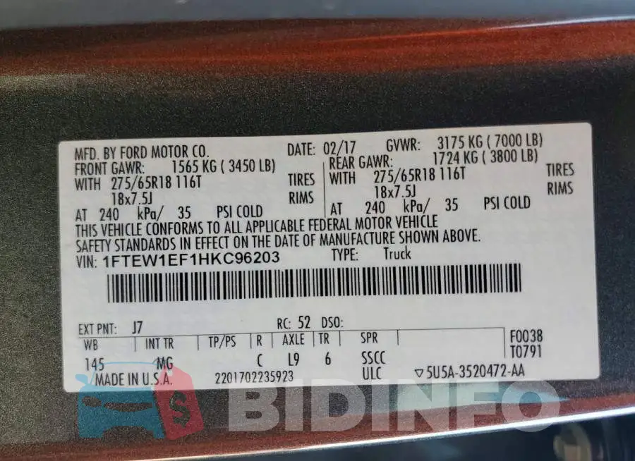1FTEW1EF1HKC96203 Photo# 12