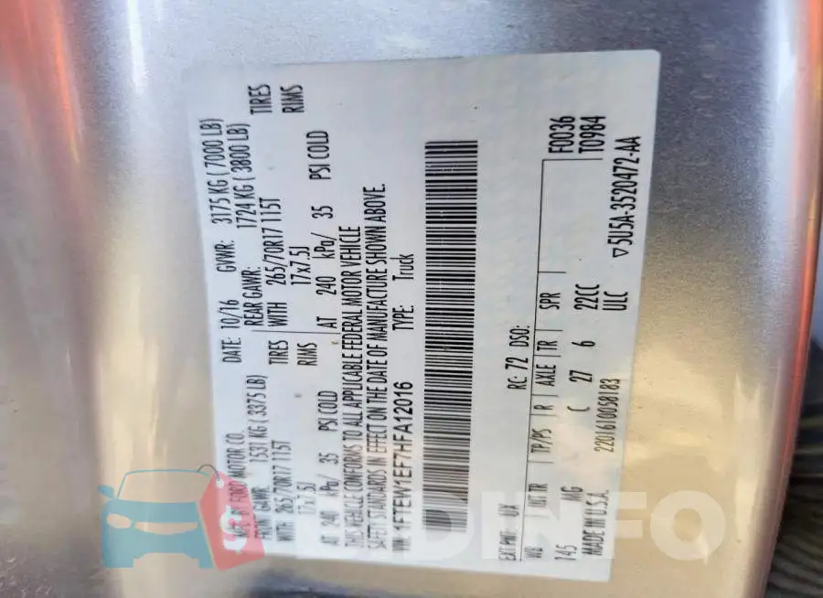 1FTEW1EF7HFA12016 Photo# 12