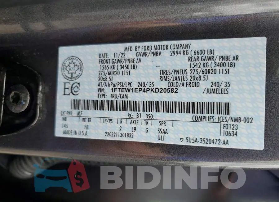 1FTEW1EP4PKD20582 Photo# 12