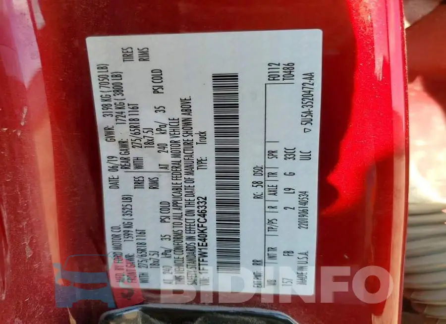 1FTFW1E40KFC46332 Photo# 12
