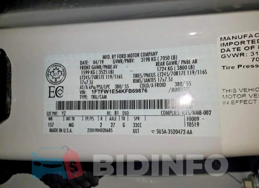 1FTFW1E54KFB69876 Photo# 12