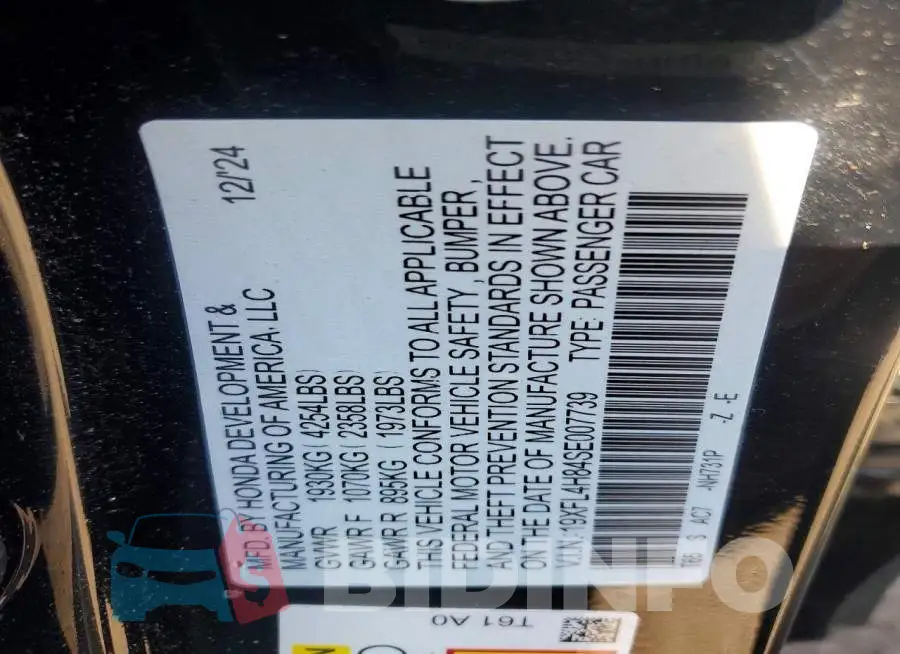 19XFL4H84SE007739 Photo# 12