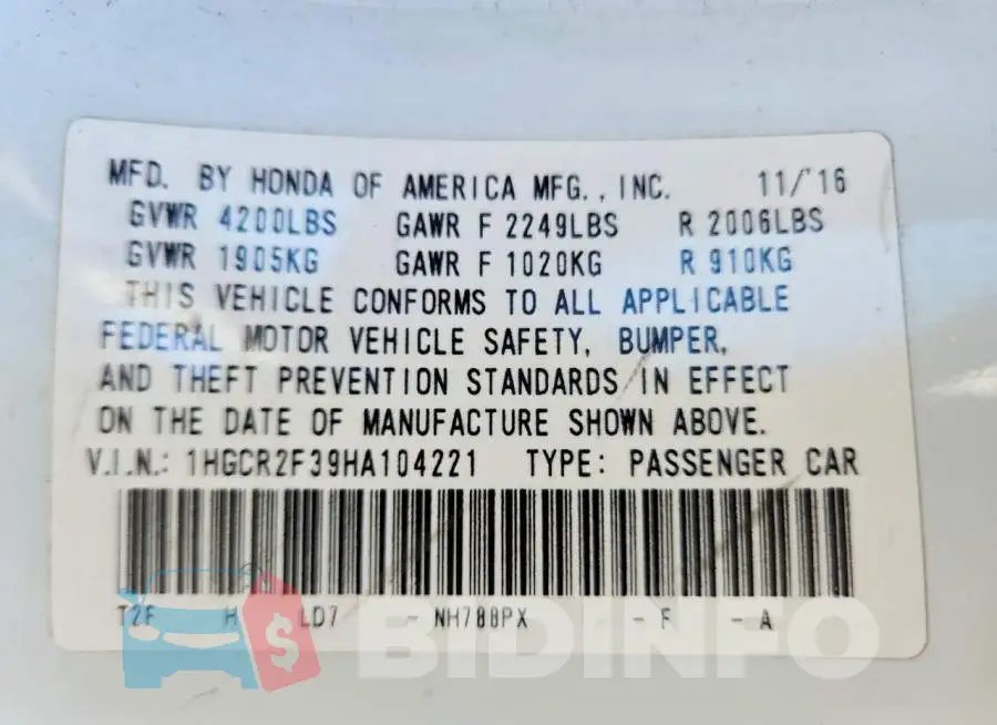 1HGCR2F39HA104221 Photo# 12
