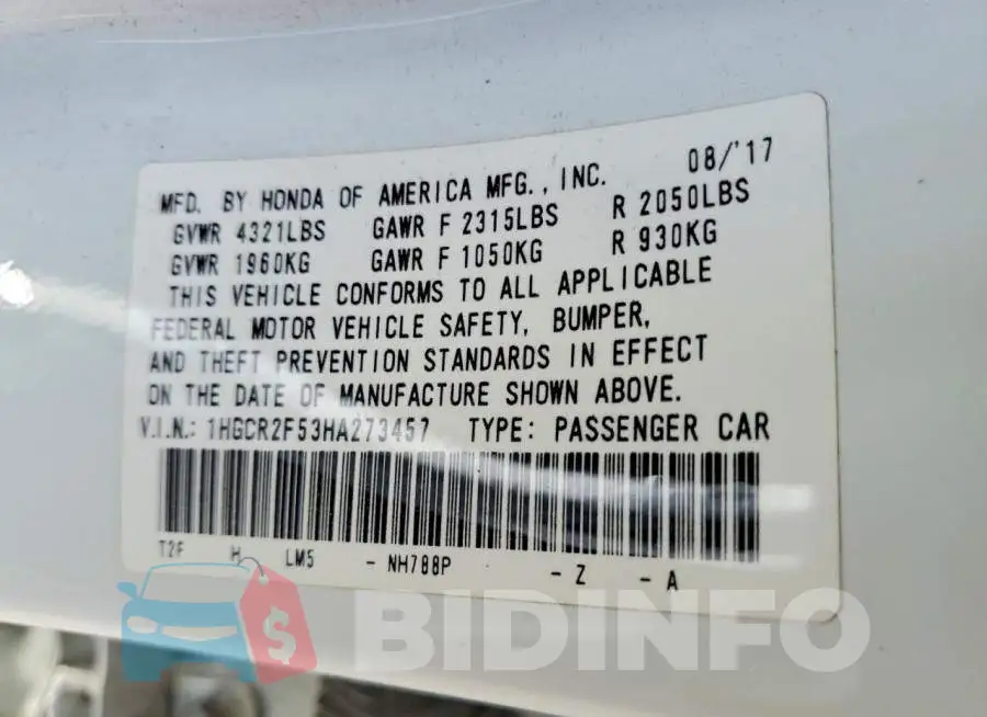 1HGCR2F53HA273457 Photo# 13
