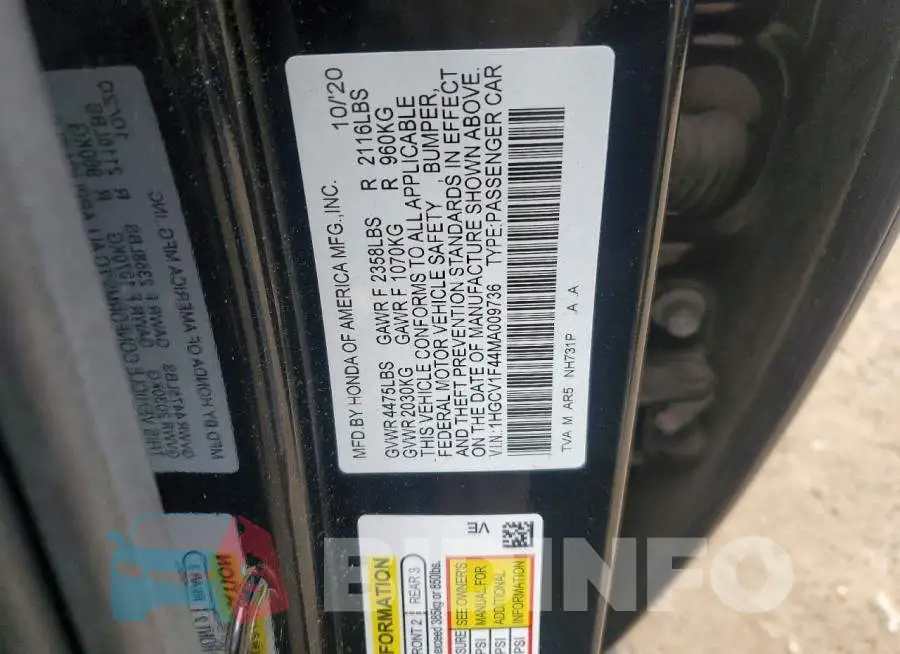1HGCV1F44MA009736 Photo# 12