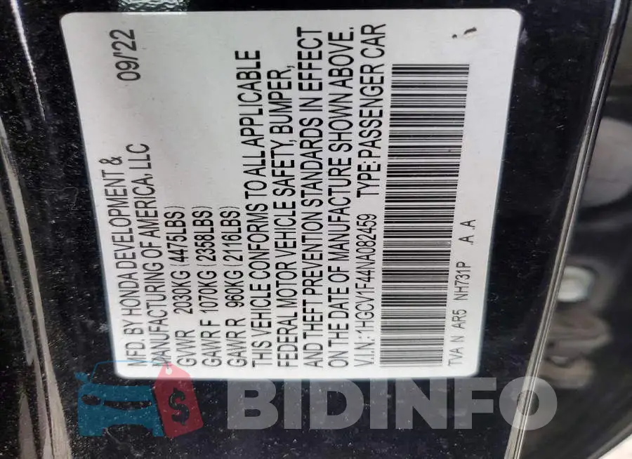1HGCV1F44NA082459 Photo# 12