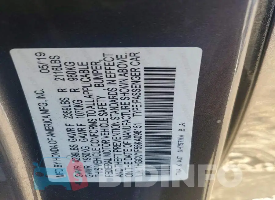 1HGCV1F56KA098151 Photo# 12