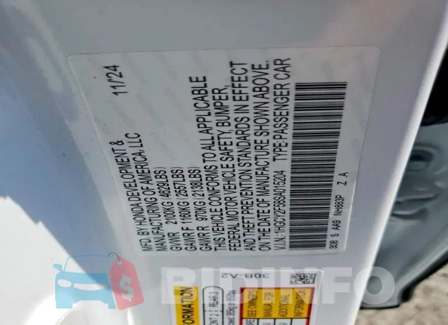 1HGCY2F58SA015204 Photo# 12