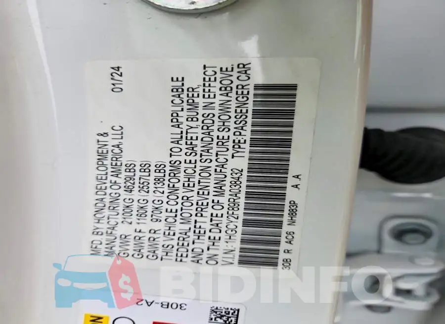1HGCY2F89RA038432 Photo# 12