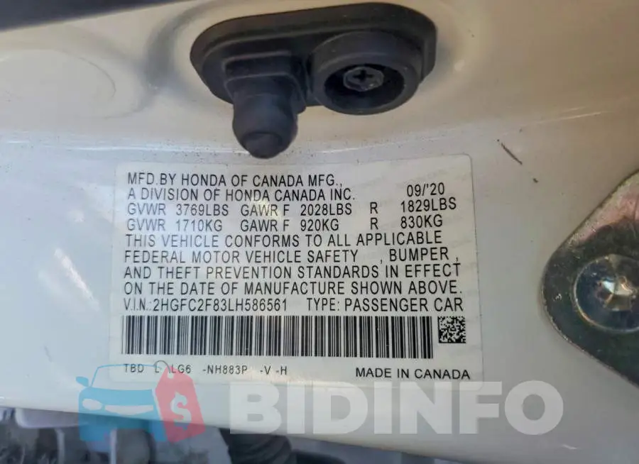 2HGFC2F83LH586561 Photo# 12