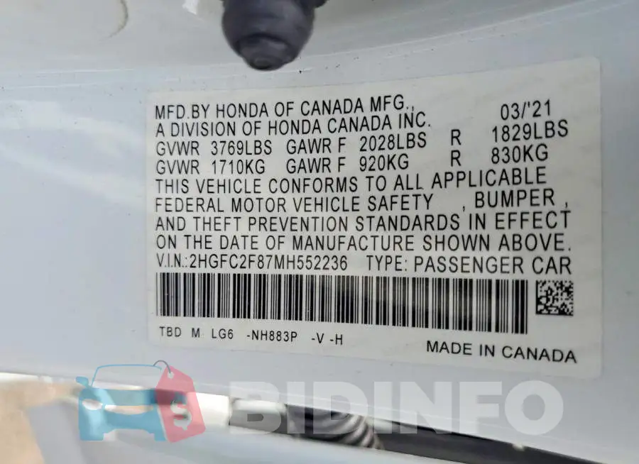 2HGFC2F87MH552236 Photo# 12