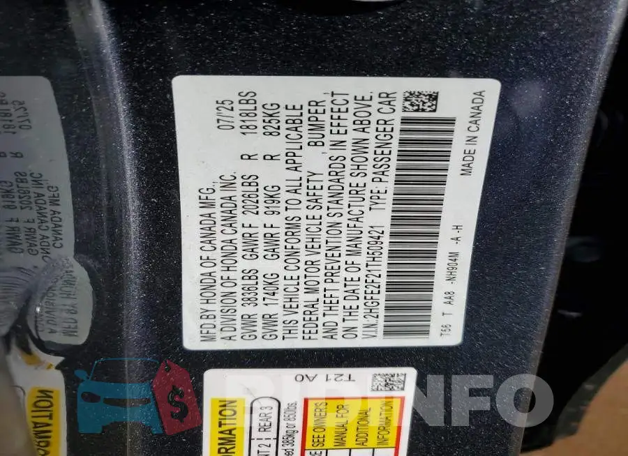 2HGFE2F21TH509421 Photo# 12