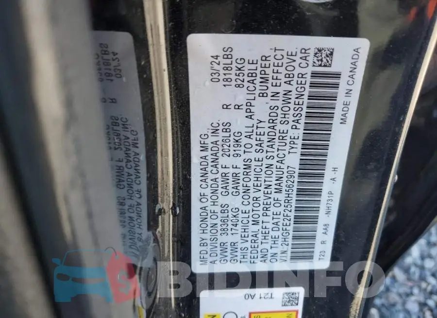 2HGFE2F25RH562907 Photo# 13