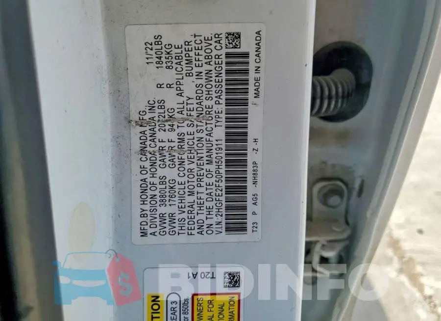 2HGFE2F50PH501911 Photo# 12