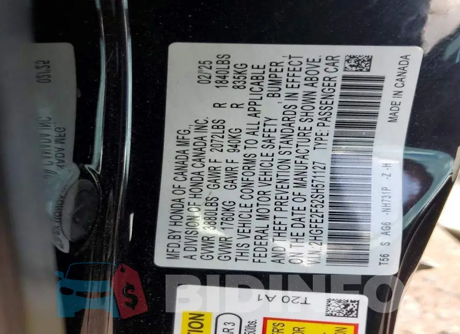 2HGFE2F52SH571127 Photo# 12