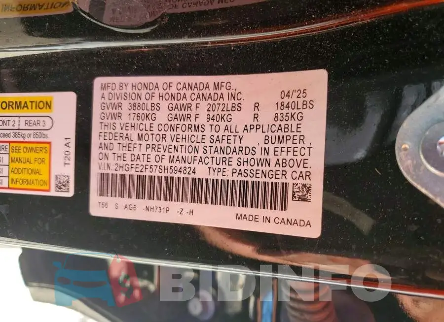 2HGFE2F57SH594824 Photo# 12