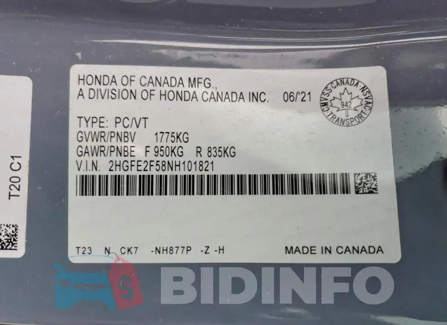 2HGFE2F58NH101821 Photo# 12