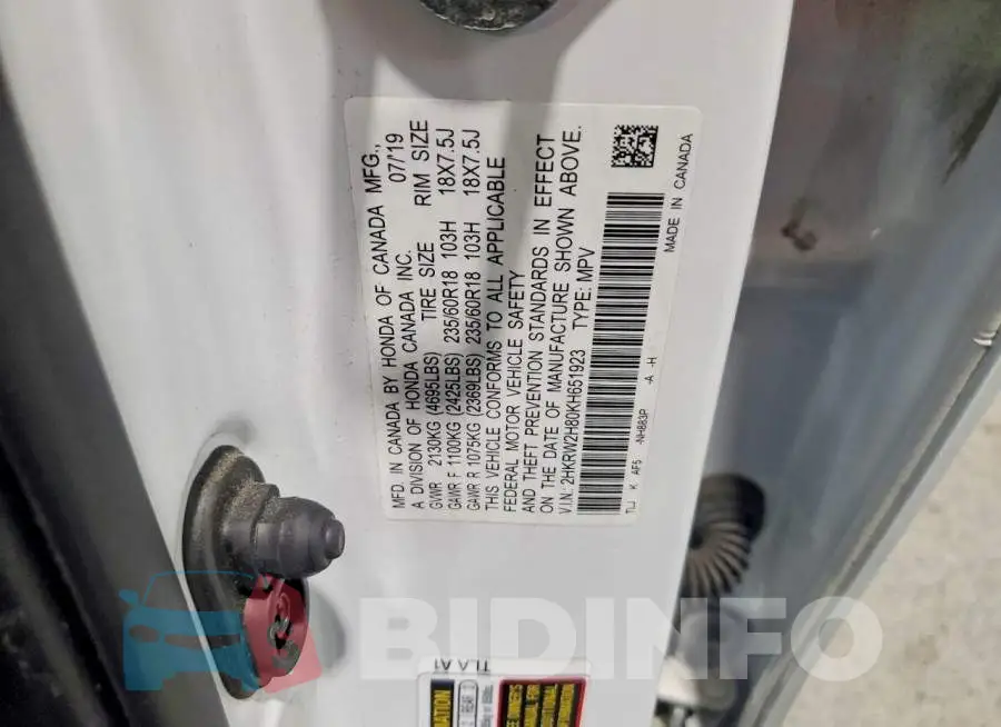 2HKRW2H80KH651923 Photo# 14