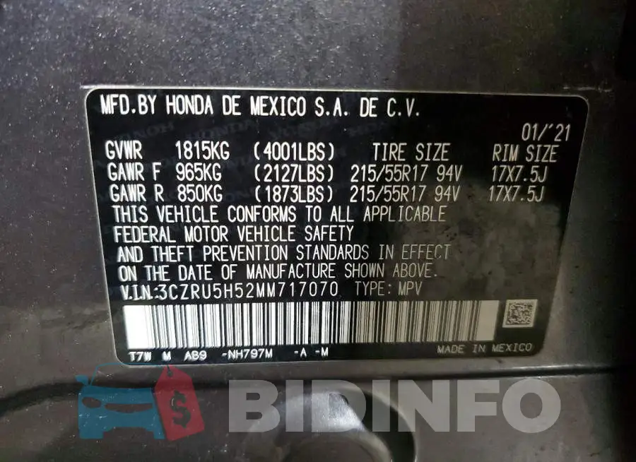 3CZRU5H52MM717070 Photo# 12