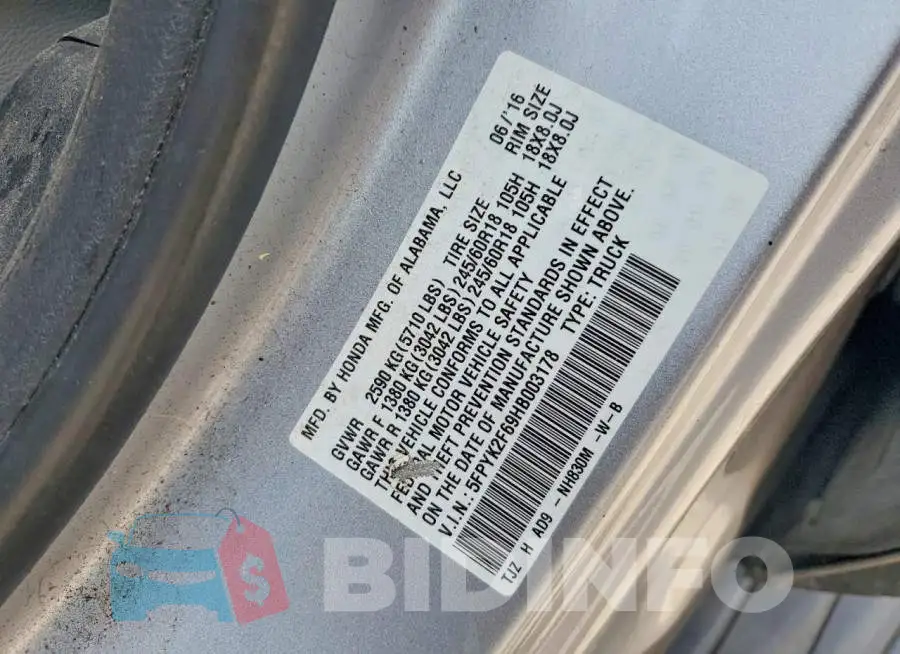 5FPYK2F69HB003178 Photo# 12
