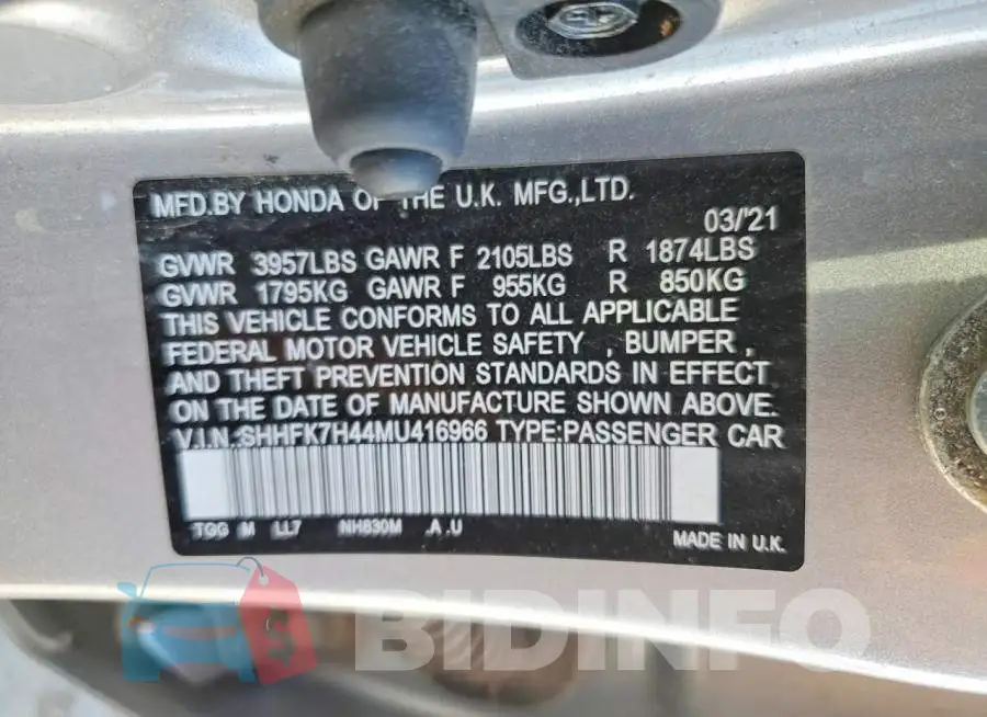SHHFK7H44MU416966 Photo# 12